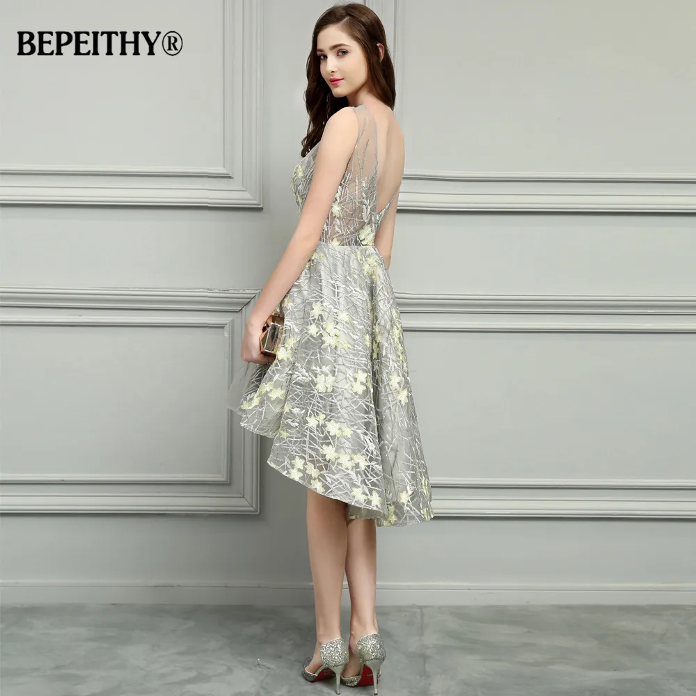 BEPEITHY vestido de festa платья с высоким вырезом для выпускного вечера кружевные без рукавов длиной до середины икры сексуальные короткие вечерние платья Горячая Распродажа