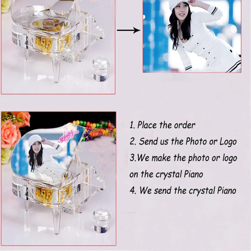 K9 Crystal Piano Music Box Eight Music Box Customize Frame Clockwork Romantic Creative Figurines Crafts Ornaments Birthday Gift