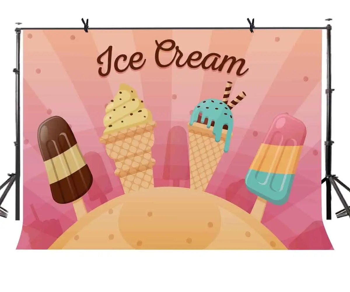 

7x5ft Ice Cream Backdrop Variety Ice Cream Pink Girl's Heart Photography Background and Studio Photography Backdrop Props