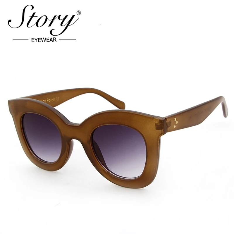STORY 2018 High Quality Classic Retro Oversize Sunglasses Women Italy Designer Big Frame Flat Top Glasses Brown Sun Shades ST016