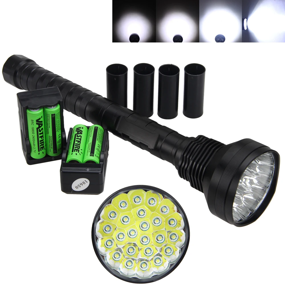 

6000LM 24x XM-L T6 LED Flashlight 5 Modes Torch 4x18650+2x18650 Battery Charger
