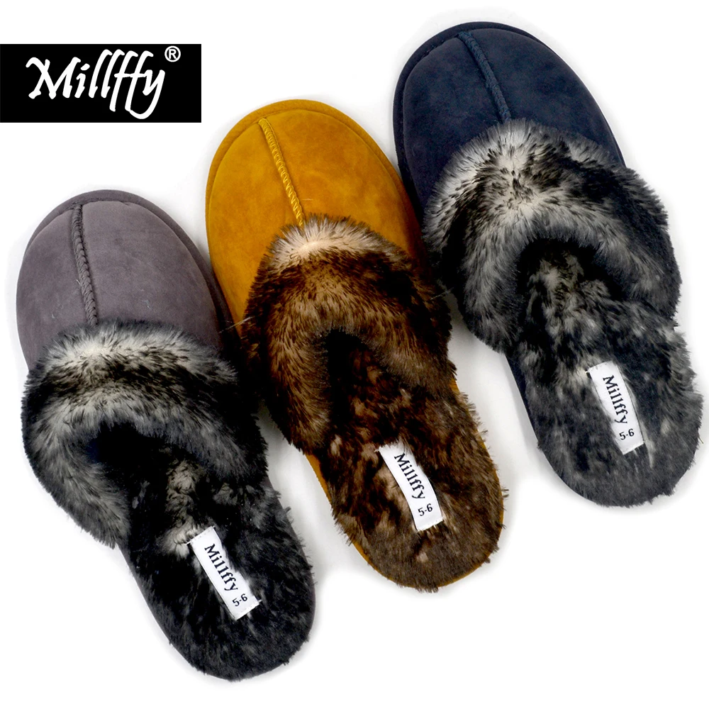 

Millffy Faux Fur Slip On Womens House Slipper with Memory Foam slippers shoes woman chaussures femme
