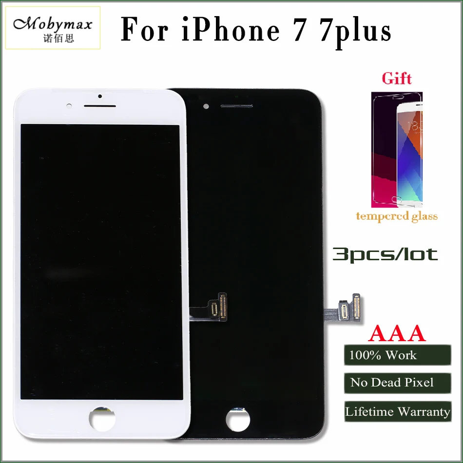 

Mobymax 3pcs Pantalla for iPhone 7 7plus LCD Display Touch Screen Digitizer Complete Replacement in Black/White All Test Work