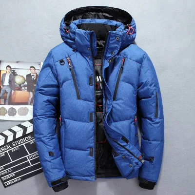Мужской зимний пуховик, Повседневная теплая куртка, Мужская белая куртка на утином пуху, Мужская однотонная зимняя куртка h260 - Цвет: blue