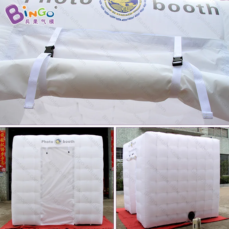Personalized 2.4X2.4X2.4 meters white inflatable photo booth with colors change LEDs toy tents