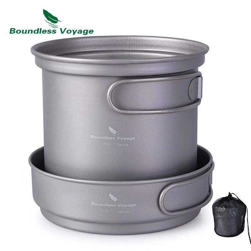 Безграничный Вояж открытый Титан кастрюля набор со складной ручкой кемпинг суп чаша сковорода беспорядок комплект - Цвет: Ti1586B