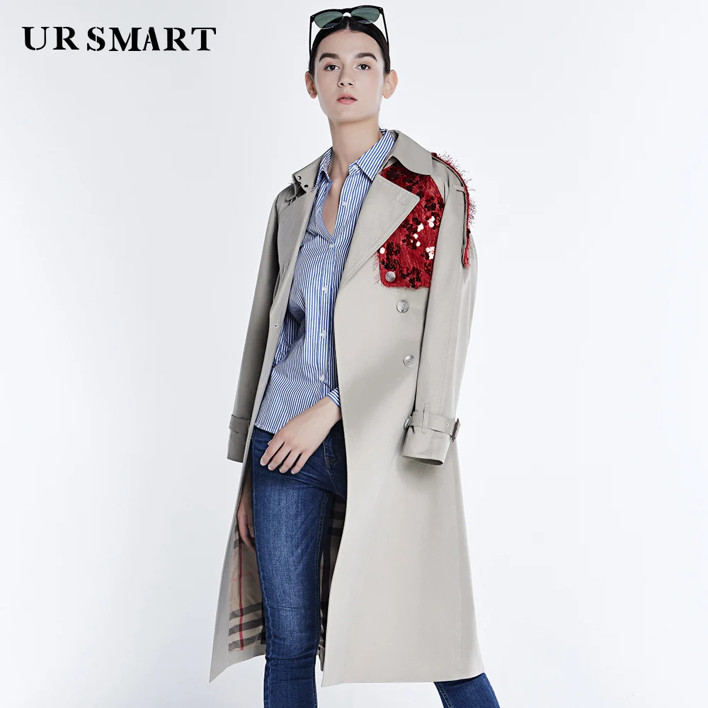 URSMART классический модный цвет, подходящая для женщин ветровка Женская Талия культивировать свою мораль женское длинное пальто Пыльник