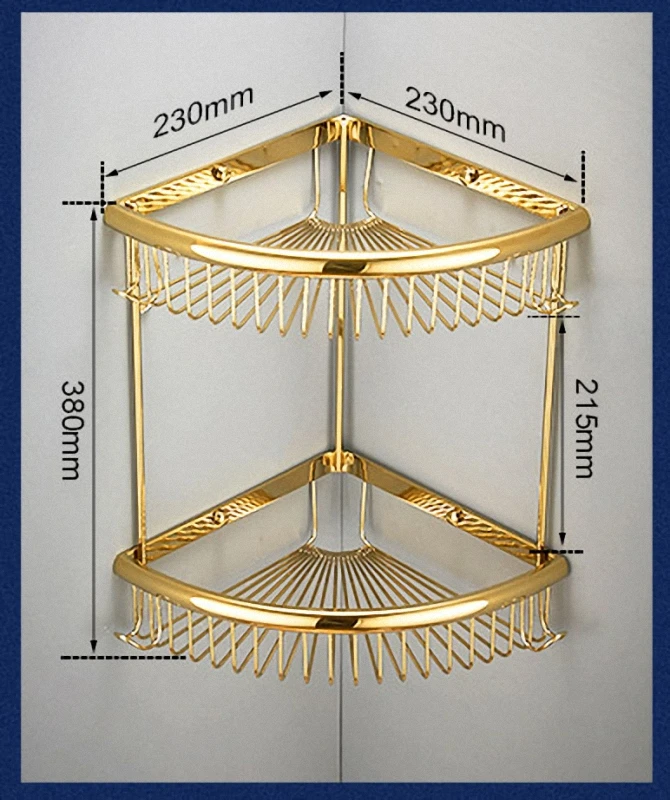 2 уровня ванная комната угловая органайзер для хранения на полке с Полотенца крючки, идея для Кухня и Ванная комната, корзина для душа, твердая латунь Материал