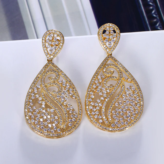 Brand New Women Luxury Cubic Zirconia Earrings Gold Color White Brand New Women Luxury Cubic Zirconia Earrings Gold Color White Allergy Free Silver Pin
