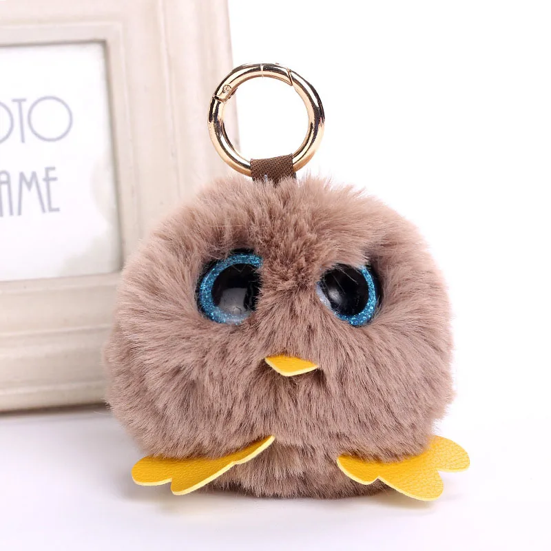 

Charm Fluffy Pompom Animal Owl Key Chain Ring Pendant Pom Pom Faux Rabbit Fur Ball Keychain For Women Car Handbag Keycover