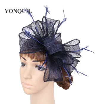 

Navy or multiple colors sinamay hats feather flower fascinators for party hats bridal hair accessories gril cocktail hats MYQ117