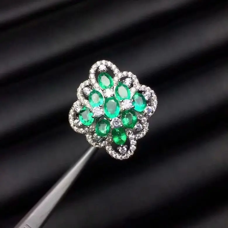 

Natural green emerald gem Ring S925 Silver Natural gemstone Ring Luxurious big rhombus exaggerate Women party gift fine Jewelry