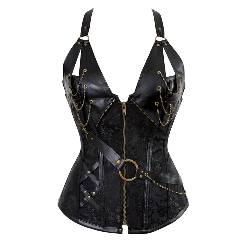 

steampunk corsets and bustiers halter plus size corset pu leather buckles gothic punk corset zip burlesque basque costume sexy