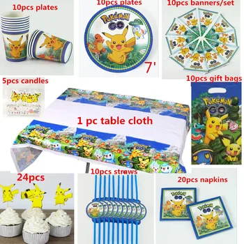 

Free shipping 100pcs luxury happy birthday kids Pikachu party shower decoration tableware sets suppliers wholesale