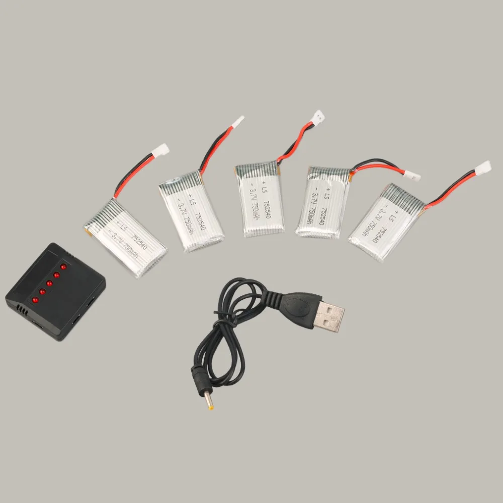 New 5pcs High Quality 3 7V 750mAh Rechargeable Lipo Battery with Charger Cable for SYMA X5C