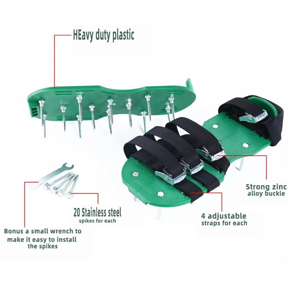  Lawn Aerator Shoes Adjustable Straps Spiked Aerating Lawn Sandals Garden Shoes For All Feet Sizes M