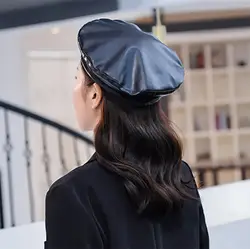 2018 новый дизайн одежды для взрослых Для мужчин Для женщин Сплошной Цвет Винтаж кожа берет Кепки украсить Hat