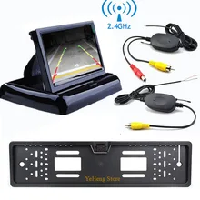YeHeng Store 4.3 “pieghevole TFT LCD Monitor 2.4 Ghz Wireless Car Reverse Back Up 4 IR NightVision License Plate Frame Camera Kit