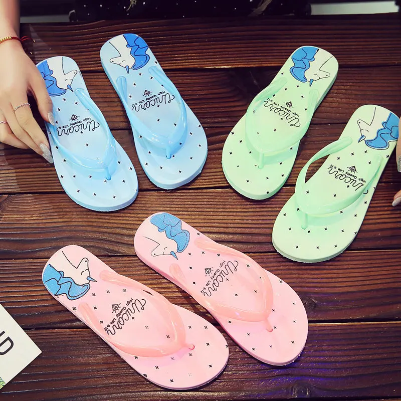 

Women's Slippers Summer Beach Flip Flops Shoes Woman Cartoon Horse Sandals Flat Heel Zapatos De Mujer Casual Slippers S1896