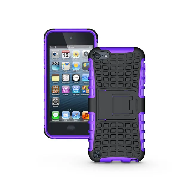 Для Apple iPod Touch 5 6 воздействия 3D бронированный противоударный чехол из поликарбоната+ ТПУ Гибридный чехол-накладка жесткий чехол на заднюю панель с подставкой для Touch 5 6 Fundas - Цвет: Фиолетовый
