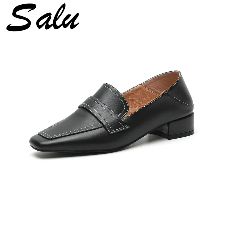 noir Talon Beige Cuir Chaussures Bout Carré Salu Pompes En Femmes Rond zEx4nq8v