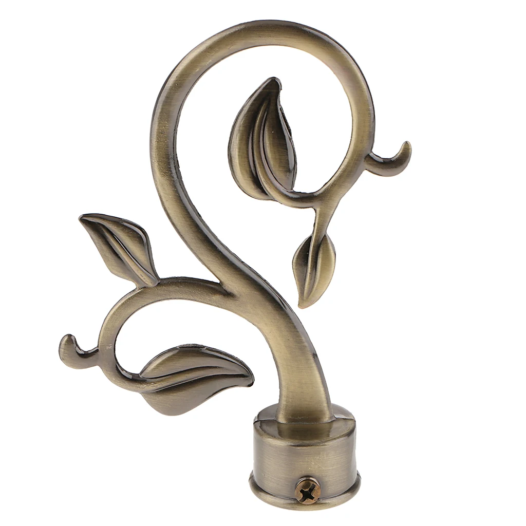 Durable Meat Curtain Rod Finials Window Drapery Blinds Pole End Cap 28mm Inner Diameter - Leaves