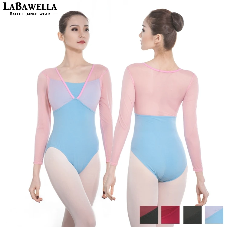 

Adult Gymnastics Leotard Pink Mesh Ballet Leotards for Women Ballet Dances Three quarter Sleeve Justaucorps Dance LeotardsCS0708