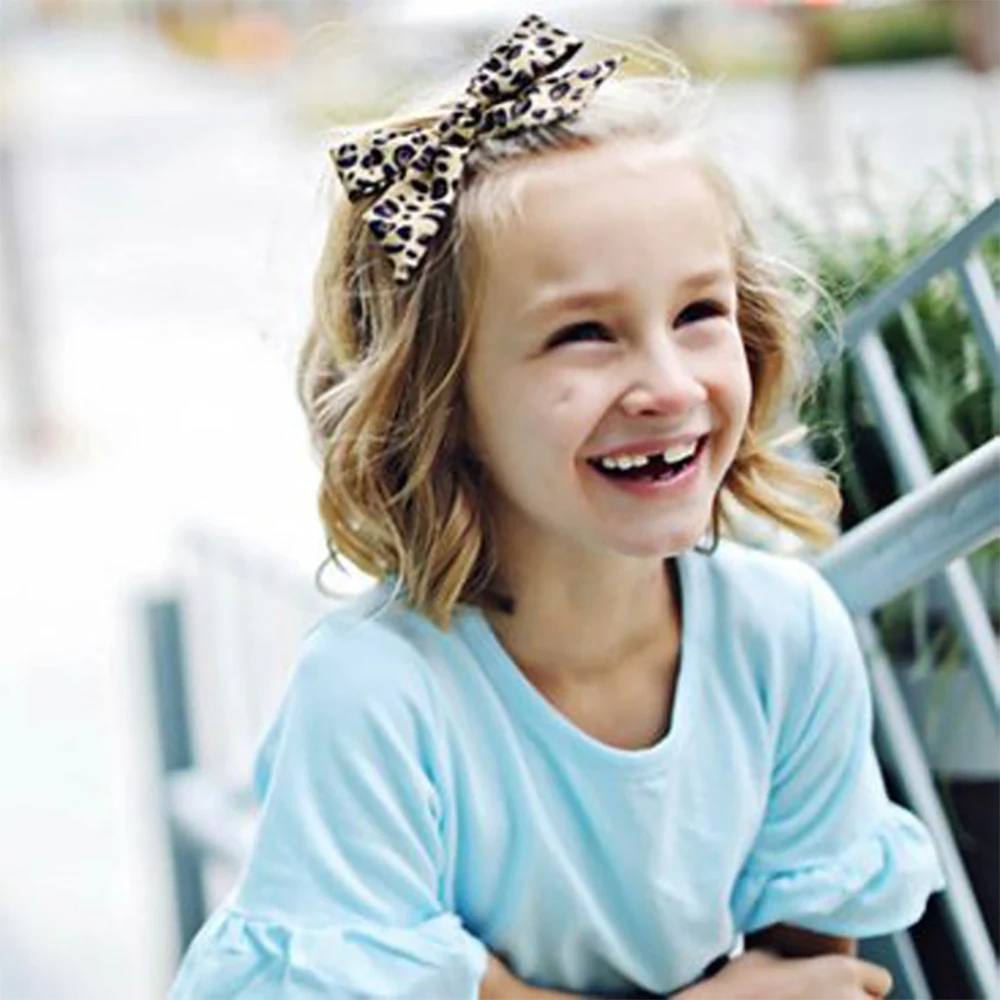 

4 Inch Leopard Printed Hair Bows for Girls Double Layers Grosgrain Ribbon Hair Clip Kids Hairgrips Handmade Hair Accessories