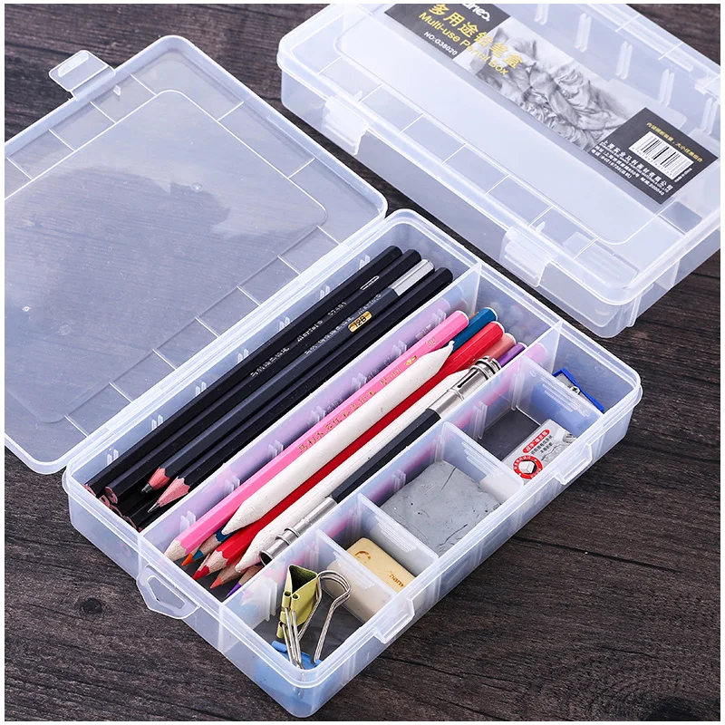 2Layer PP Plastic Transparent Pencil Case Double Layer Multifunction Pen  Stationery Box Kids Large Capacity Storage