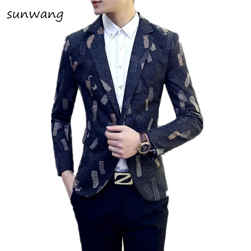 New Mens Floral Printed blazer Mens Spring Cotton Blazers Coat Mens