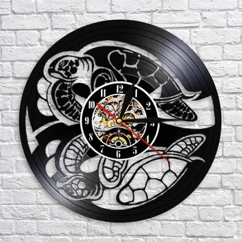 

Turtle Silhouette Art Wall Clock Modern Design Sea Animal Wall Art Vinyl Record Time Clock Unique Gift Idea For Her Him