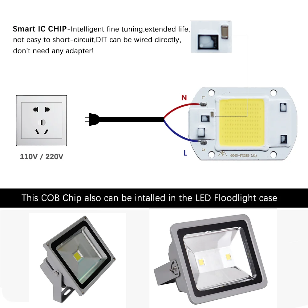 10PCS High Power 20W 30W 50W COB Light No need Driver Smart IC LED COB Chip for DIY Project Spotlight Flood light