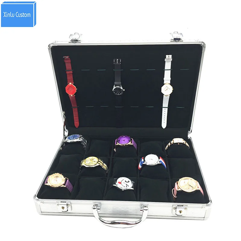 watch suitcase black velvet 15 grids