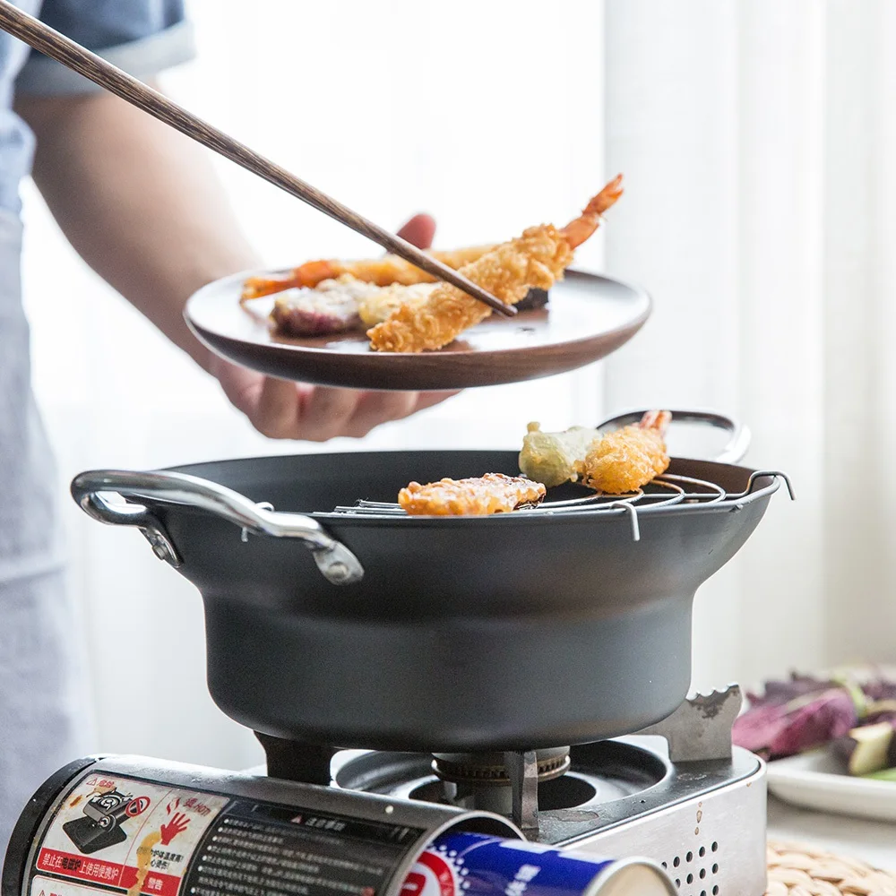 

Japanese Style Tempura Frying Pot Portable Deep Fryer Pan With Basket Fried Chicken Pots Household Cookware Kitchen Utensil