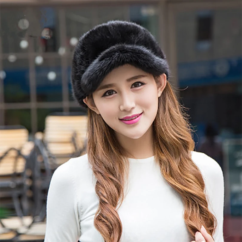 2016 High Quality Women Real Mink Fur Hat With Fox Fur Pom Top New Winter Thick
