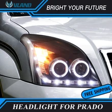 Передний светильник VLAND angel eyes для Toyota Prado FJ120 LC120 головной светильник s 2003-2009 Водонепроницаемая фара DRL Halo HID ксеноновый проектор