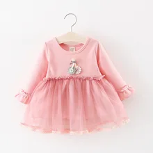 Весенне-осеннее платье с цветочным рисунком для маленьких девочек юбка в сетку с длинными рукавами для малышей корейское платье принцессы платье-пачка для девочек