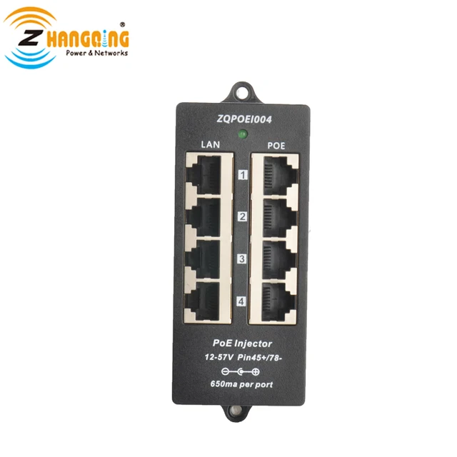 100Mbps Security PoE Injector 4 Port PoE Patch Panel 802.3af/at For Surveillance IP Phone IP Camera 3