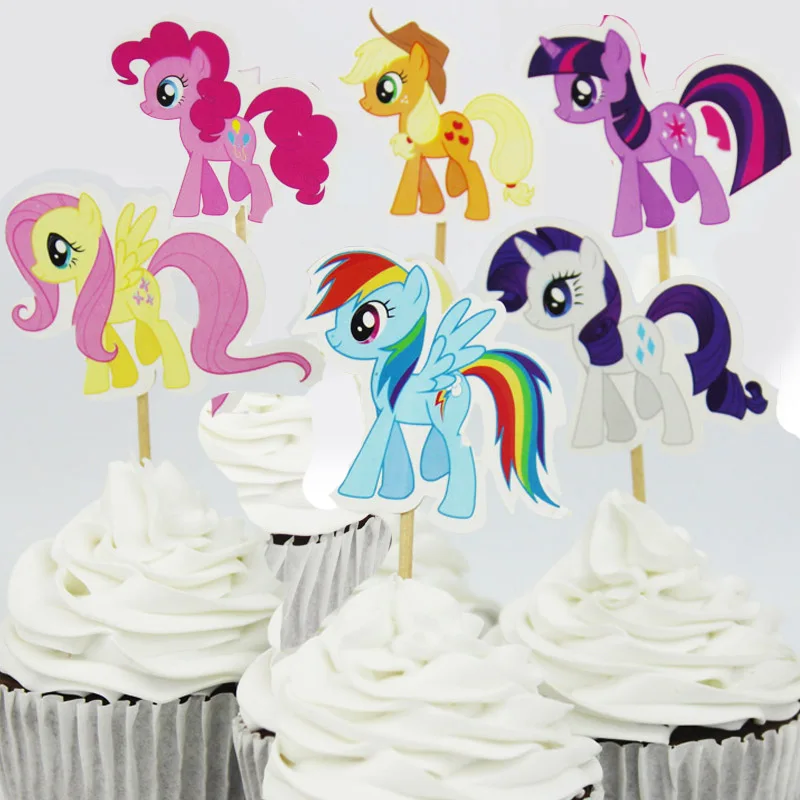 48 шт./лот; маленький пони; лошадь; монстр; принцесса для мальчиков и девочек; тематический мультфильм; Кекс; мороженое; торт; топперы для детей; День рождения - Цвет: 1