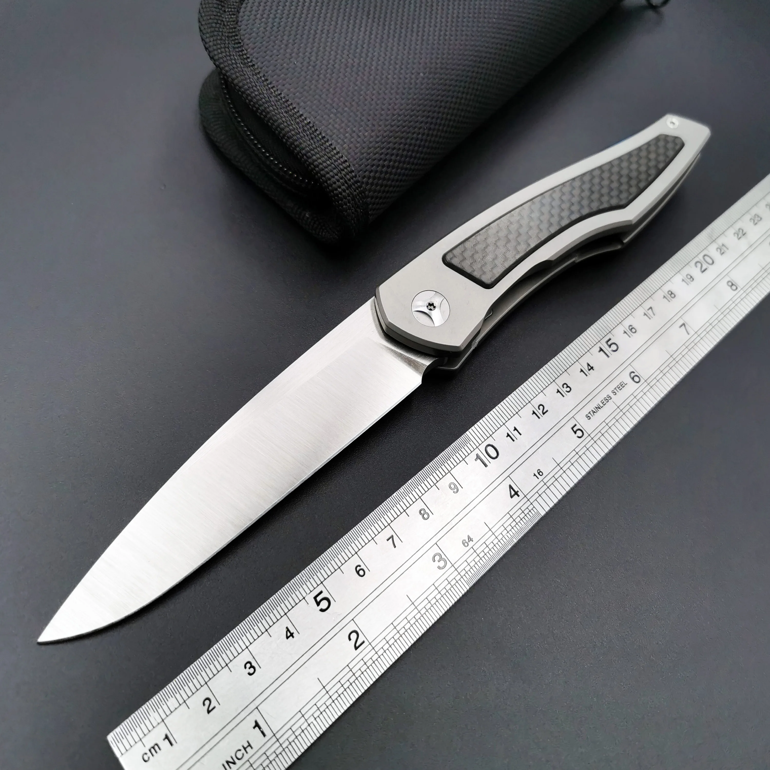 

Tactical Folding Knife D2 Blade Titanium Carbon fiber Handle Outdoor Camping Survival Diving Knive Hunting High Quality EDC Tool