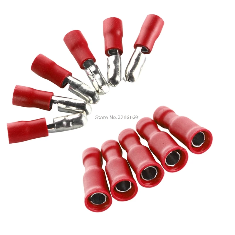 

For 100Pcs Male & Female Insulated Bullet Connector Terminals 16-14AWG Wire Kit Red Promotion