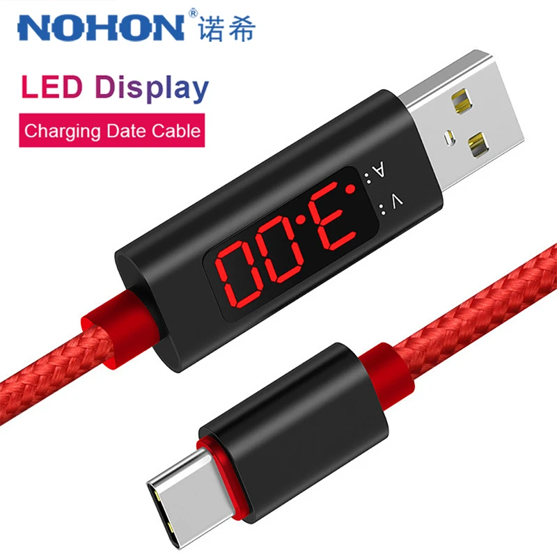 

NOHON USB Type C Charging Cable With LED Display For SamSung Gaxaly S8 Plus Fast Charge For Xiaomi Mi6 Huawei P9 Charger Cables