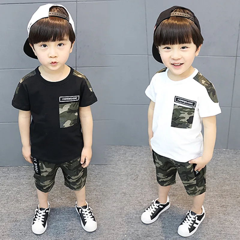 

2019x new 3-7 year old casual suit for boys in summer children pocket camouflage two-piece set