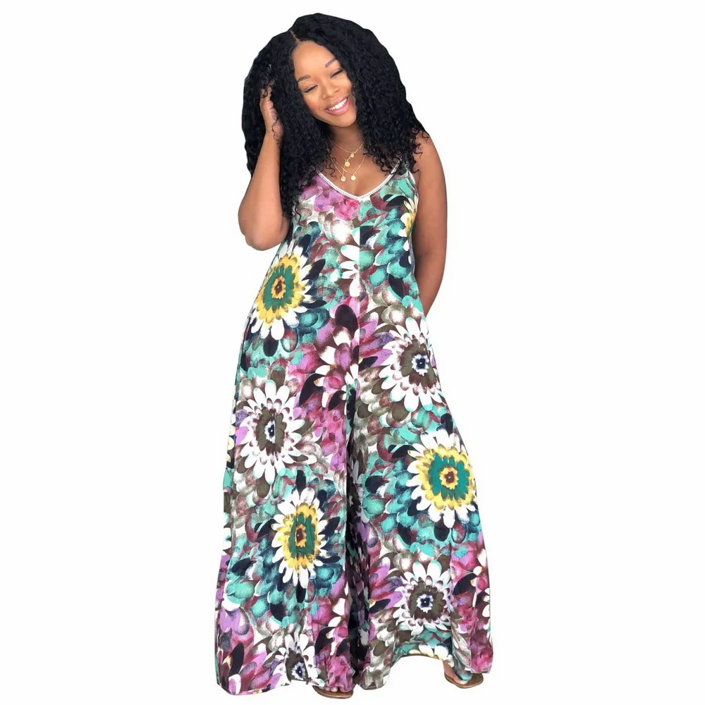 

JIZHENGHOUSE Women Loose Trousers Printed Casual Overalls Jumpsuit Female Wide Leg Long Pants Playsuit Summer Jumpsuits