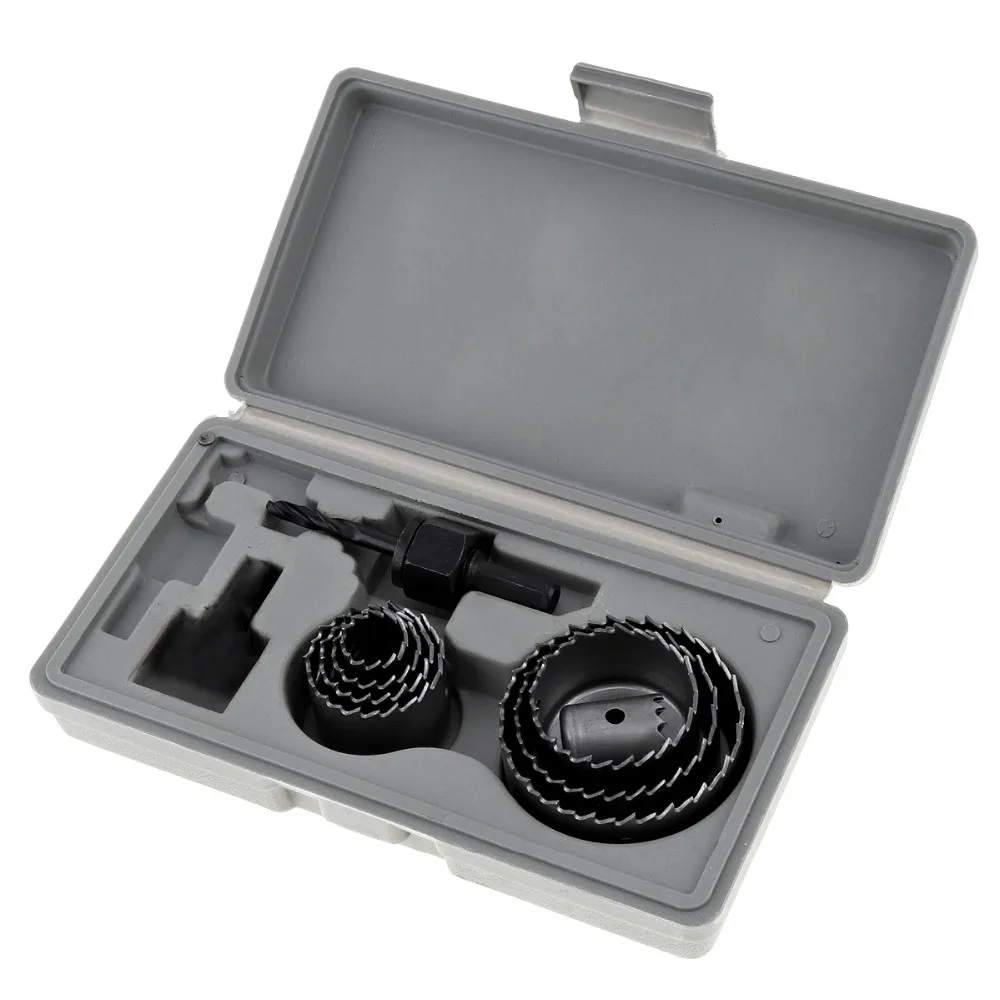 TORO 8pcs 19-64mm Hole Saw Bit Cutting Set Kit Drilling Tool Metal Wood Cutter Kit Round Case Drill Bits for Gypsum Board