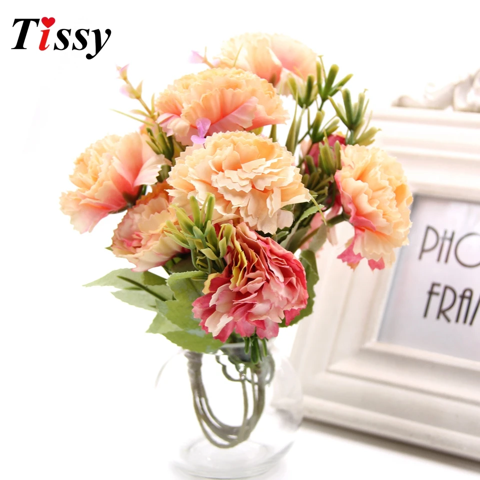 10Heads/1Bouquet Artificial Flowers European Silk Carnation Flower Wedding Favors Home Garden