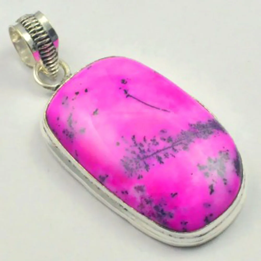 

Pink Dendrite Opal Pendant Silver Overlay over Copper, Total Length: 48mm , P4141