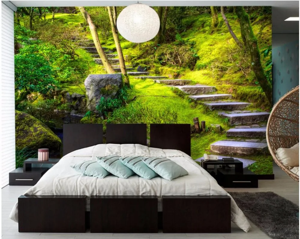 3d Wallpaper Kustom Foto Pohon Batu Trail Hutan Dekorasi Kamar