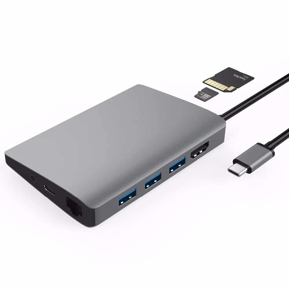 

USB Type C HUB USB C 3.1 to 4K HDMI 3.5mm Earphone Jack VGA RJ45 SD/TF USB 3.0 Dongle for Device Thunderbolt Equipped