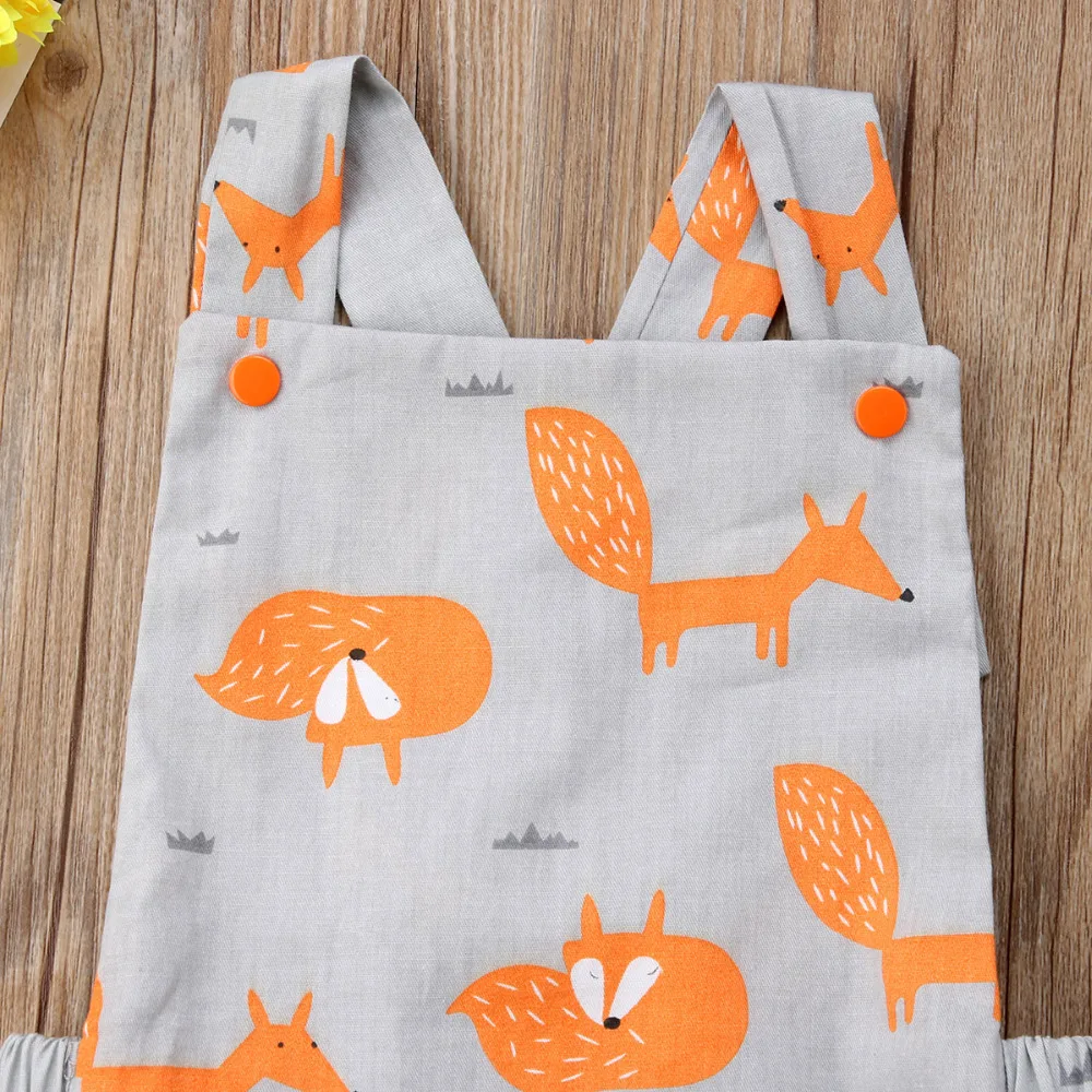 الوليد الطفل بنات لطيف الثعلب رومبير عارية الذراعين بذلة Sunsuit الزي ملابس الطفل الملابس